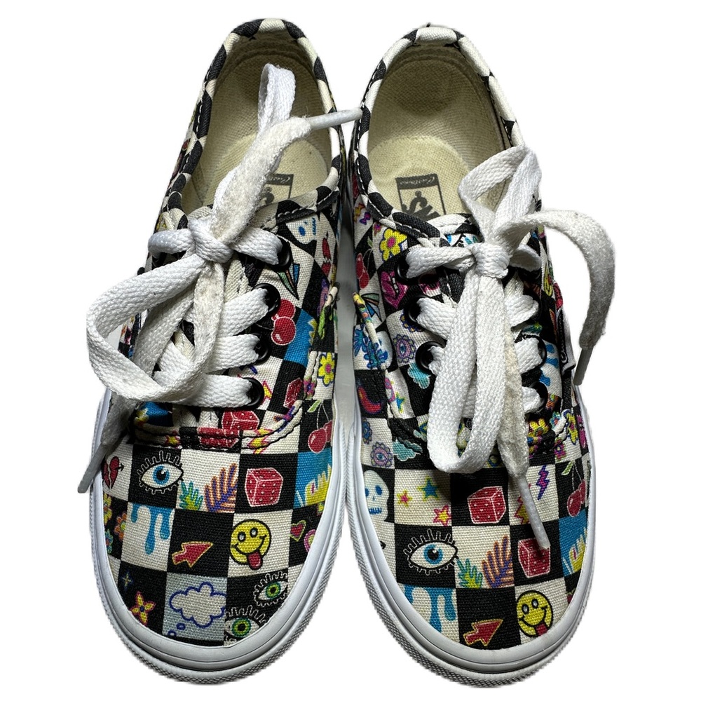 Vans Sneaker Youth Size 1 Peace Out Smiley Face Shoe Cherries - Picture 3 of 8